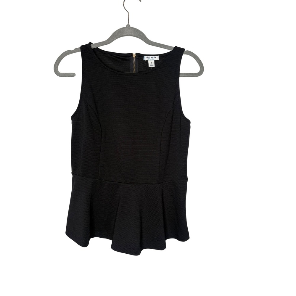Old Navy Black Textured Peplum Top Sleeveless Career Blouse Medium NWT - Picture 2 of 7